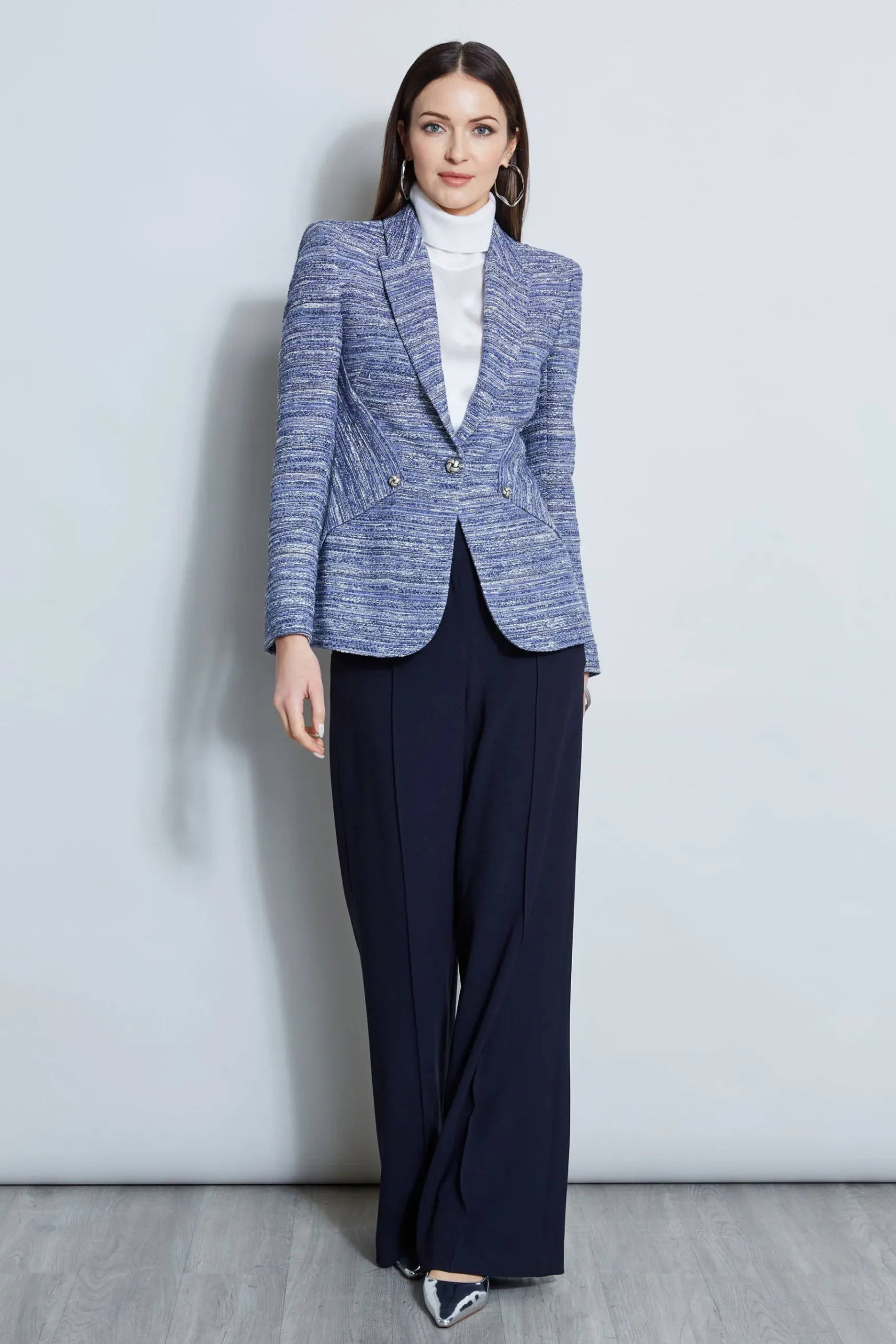 Elie Tahari Tweed Panel Single Button Blazer- Jackets & Blazers