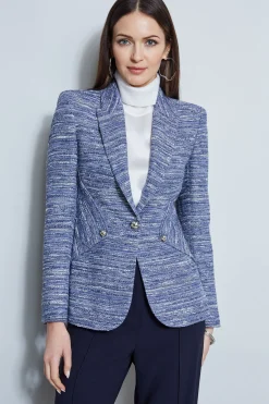 Elie Tahari Tweed Panel Single Button Blazer- Jackets & Blazers