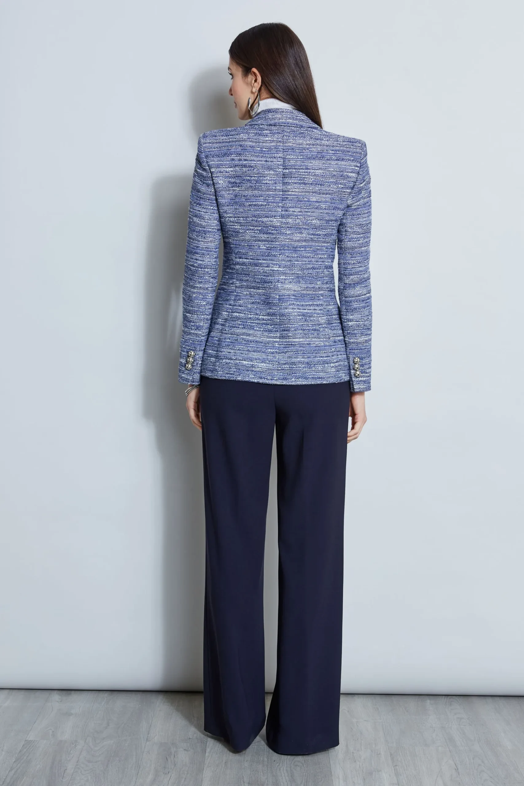 Elie Tahari Tweed Panel Single Button Blazer- Jackets & Blazers