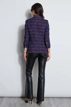 Elie Tahari Tweed Ruched Sleeve Double Breasted Blazer- Jackets & Blazers|Suiting