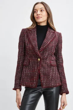 Elie Tahari Tweed Single Button Blazer- Jackets & Blazers|Suiting