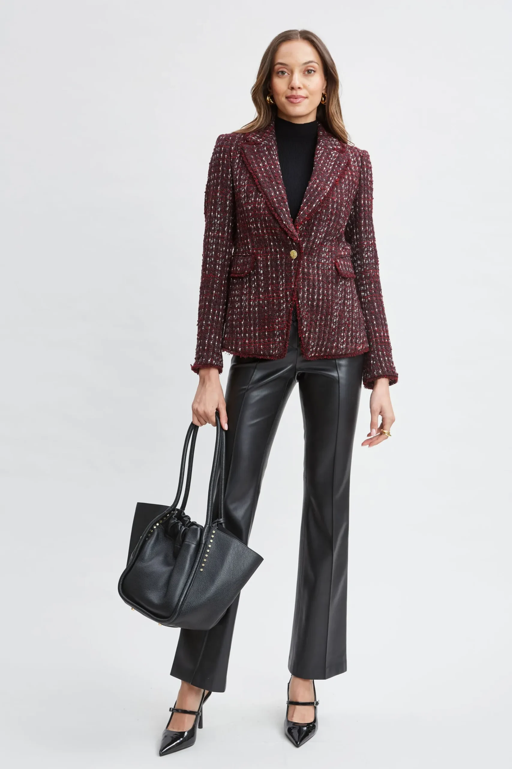 Elie Tahari Tweed Single Button Blazer- Jackets & Blazers|Suiting