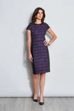 Elie Tahari Tweed Vegan Leather Panel Dress- Dresses & Jumpsuits|Suiting