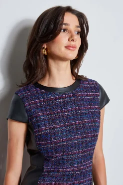 Elie Tahari Tweed Vegan Leather Panel Dress- Dresses & Jumpsuits|Suiting