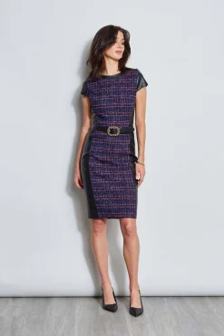 Elie Tahari Tweed Vegan Leather Panel Dress- Dresses & Jumpsuits|Suiting