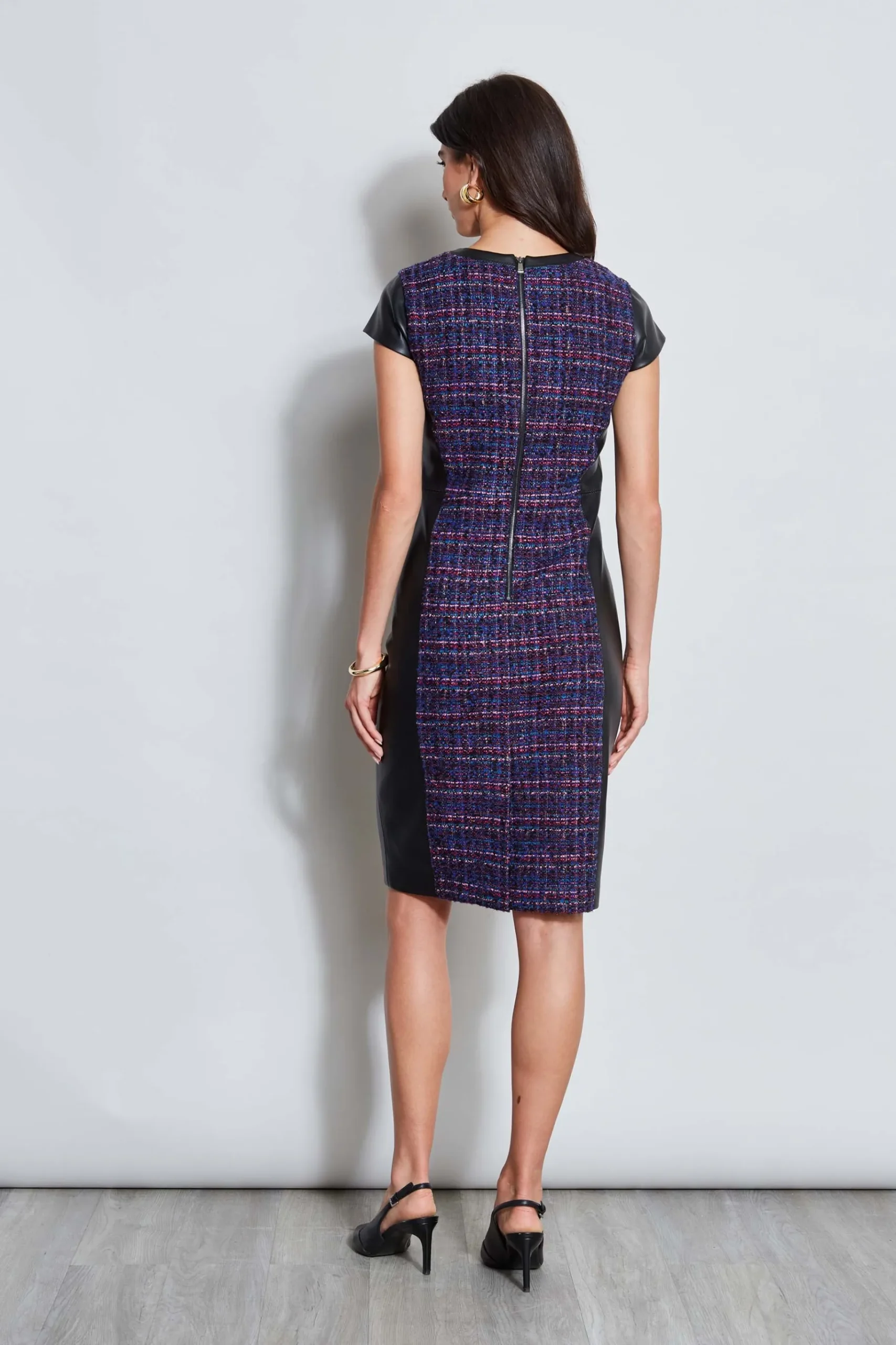 Elie Tahari Tweed Vegan Leather Panel Dress- Dresses & Jumpsuits|Suiting