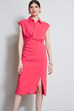 Elie Tahari Twist Button Dress- Dresses & Jumpsuits|Short Sleeve Dresses
