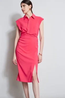 Elie Tahari Twist Button Dress- Dresses & Jumpsuits|Short Sleeve Dresses
