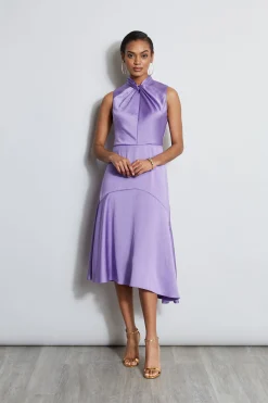 Elie Tahari Twist Neck Satin Dress- Dresses & Jumpsuits|Sleeveless Dresses