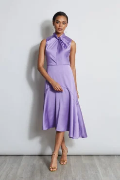 Elie Tahari Twist Neck Satin Dress- Dresses & Jumpsuits|Sleeveless Dresses