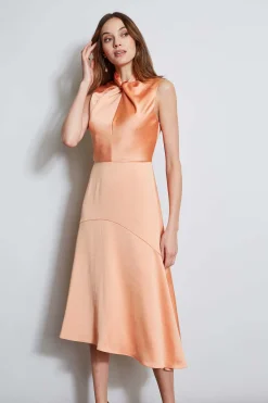 Elie Tahari Twist Neck Satin Dress- Dresses & Jumpsuits|Sleeveless Dresses
