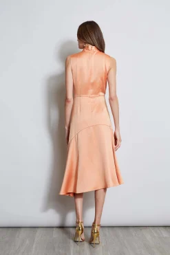 Elie Tahari Twist Neck Satin Dress- Dresses & Jumpsuits|Sleeveless Dresses