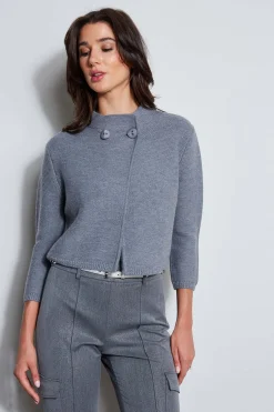 Elie Tahari Two Button Wool Sweater- Tops & Sweaters|Suiting