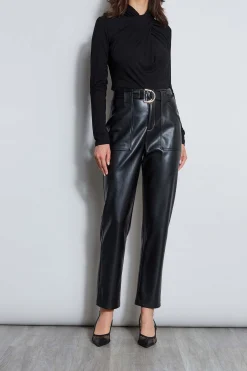 Elie Tahari Vegan Leather Belted Pant- Bottoms
