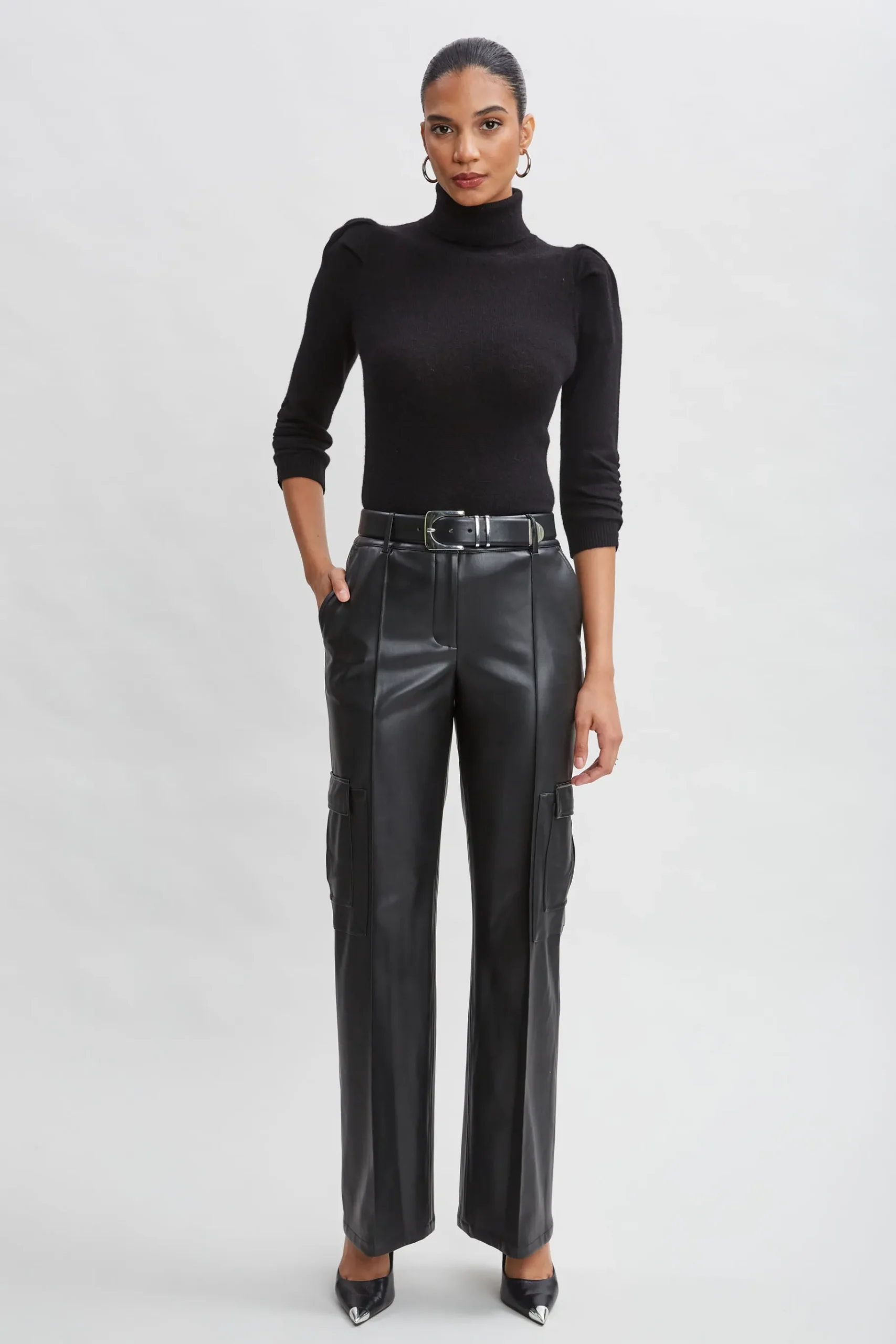 Elie Tahari Vegan Leather Cargo Pant- Bottoms