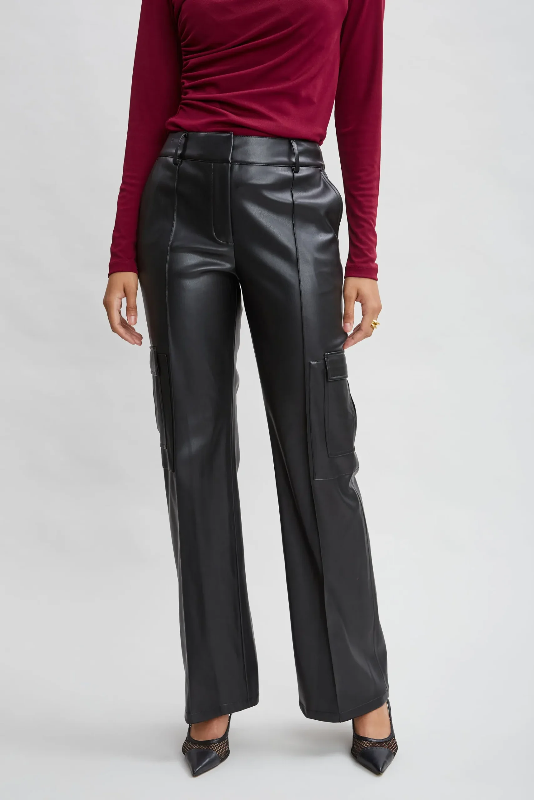 Elie Tahari Vegan Leather Cargo Pant- Bottoms