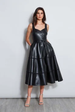 Elie Tahari Vegan Leather Fit & Flare Dress- Dresses & Jumpsuits|Sleeveless Dresses