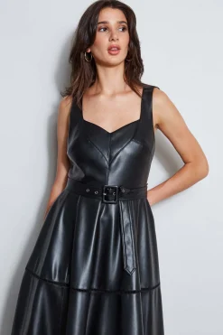 Elie Tahari Vegan Leather Fit & Flare Dress- Dresses & Jumpsuits|Sleeveless Dresses