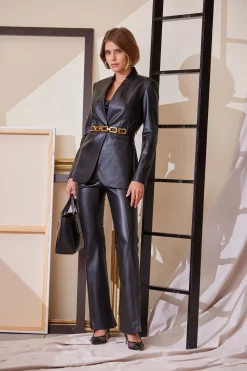 Elie Tahari Vegan Leather Seam Pant- Bottoms|Suiting