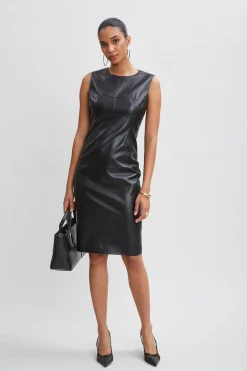 Elie Tahari Vegan Leather Side Panel Dress- Dresses & Jumpsuits|Sleeveless Dresses
