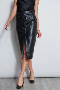 Elie Tahari Vegan Leather Twist Skirt- Bottoms