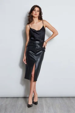 Elie Tahari Vegan Leather Twist Skirt- Bottoms