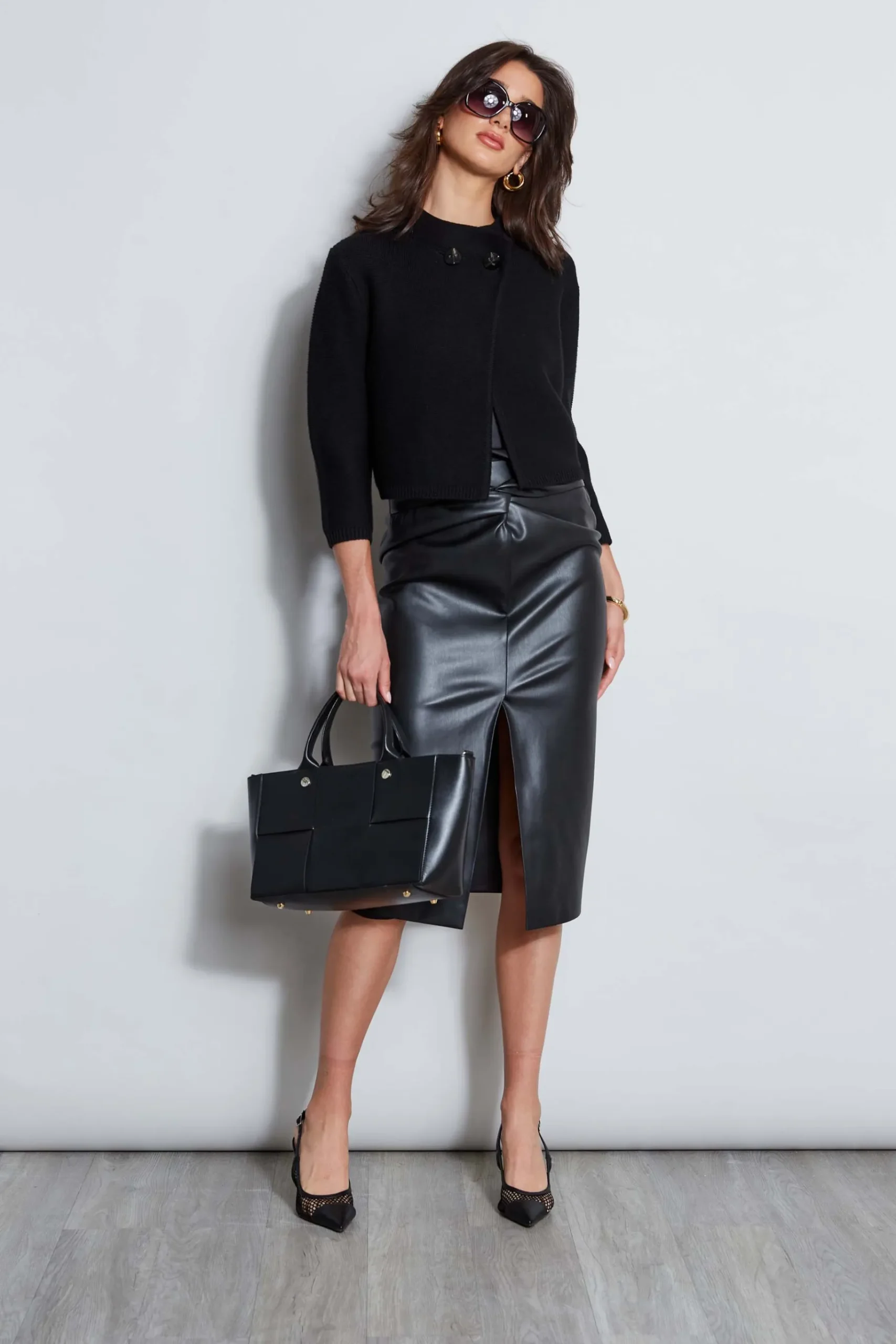 Elie Tahari Vegan Leather Twist Skirt- Bottoms