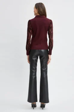 Elie Tahari Velvet Burnout Sleeve Polo Sweater- Tops & Sweaters