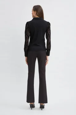 Elie Tahari Velvet Burnout Sleeve Polo Sweater- Tops & Sweaters