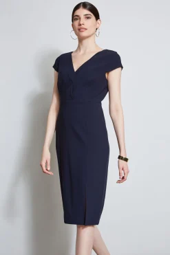 Elie Tahari V-Neck Crepe Dress- Dresses & Jumpsuits|Short Sleeve Dresses