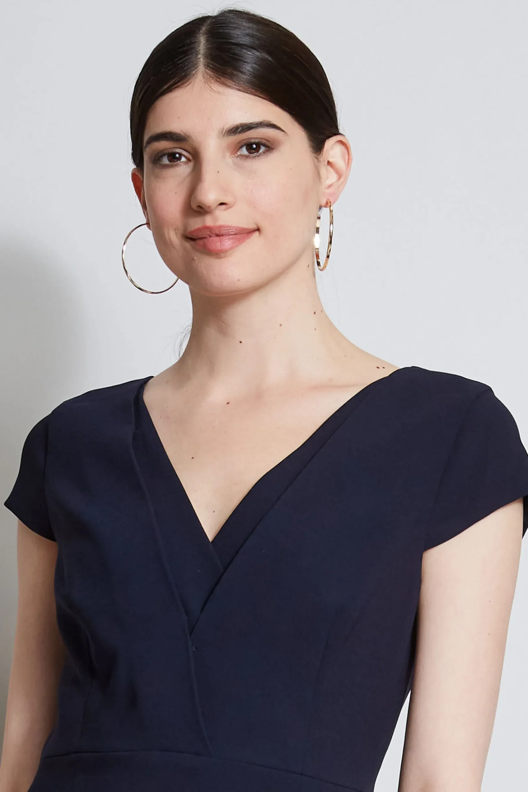 Elie Tahari V-Neck Crepe Dress- Dresses & Jumpsuits|Short Sleeve Dresses