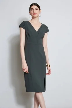 Elie Tahari V-Neck Crepe Dress- Dresses & Jumpsuits|Short Sleeve Dresses