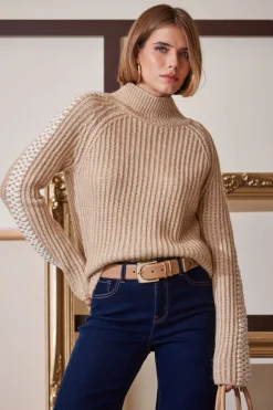 Elie Tahari Whipstitch Cotton Wool Sweater- Tops & Sweaters