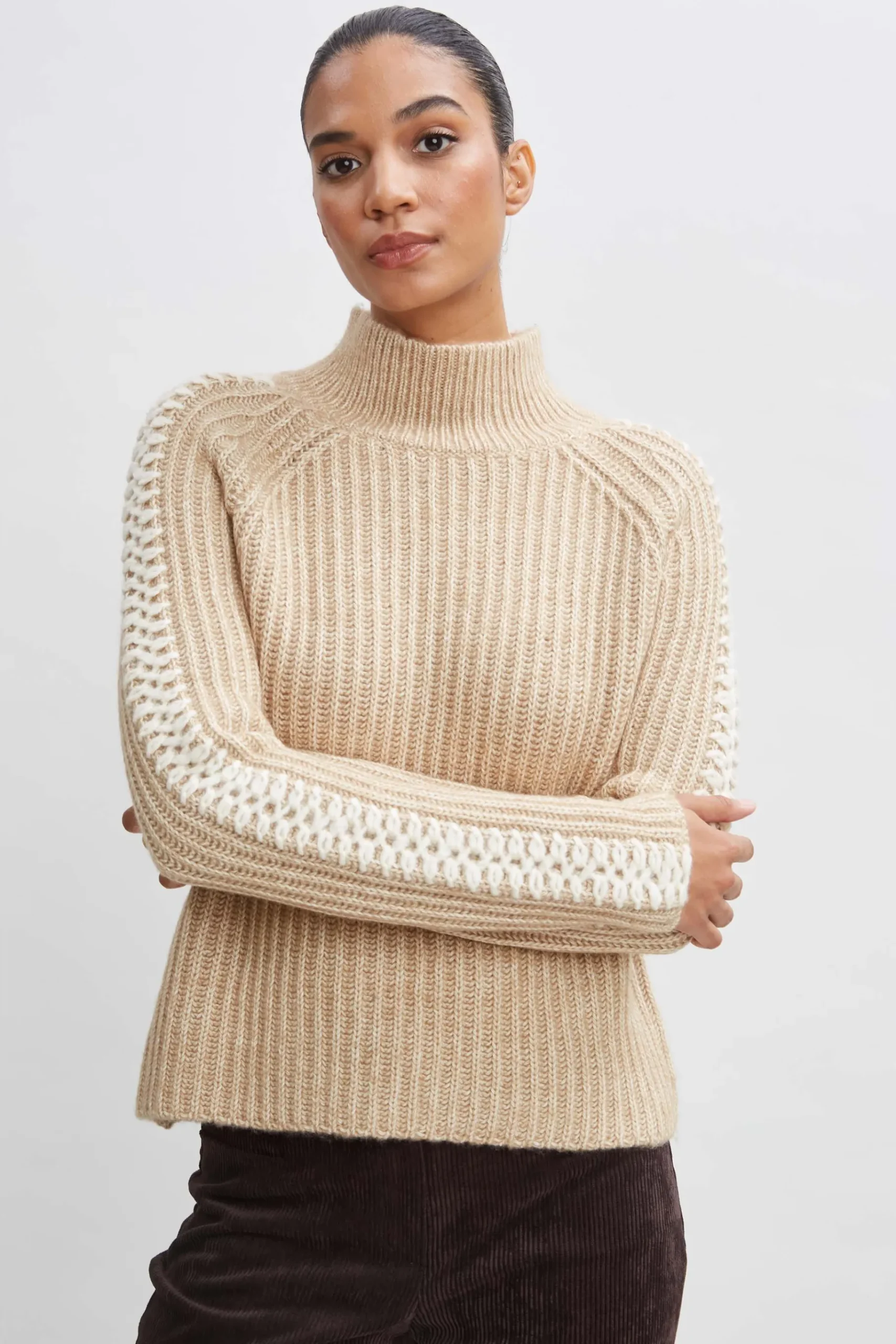 Elie Tahari Whipstitch Cotton Wool Sweater- Tops & Sweaters
