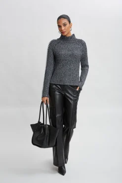 Elie Tahari Whipstitch Cotton Wool Sweater- Tops & Sweaters