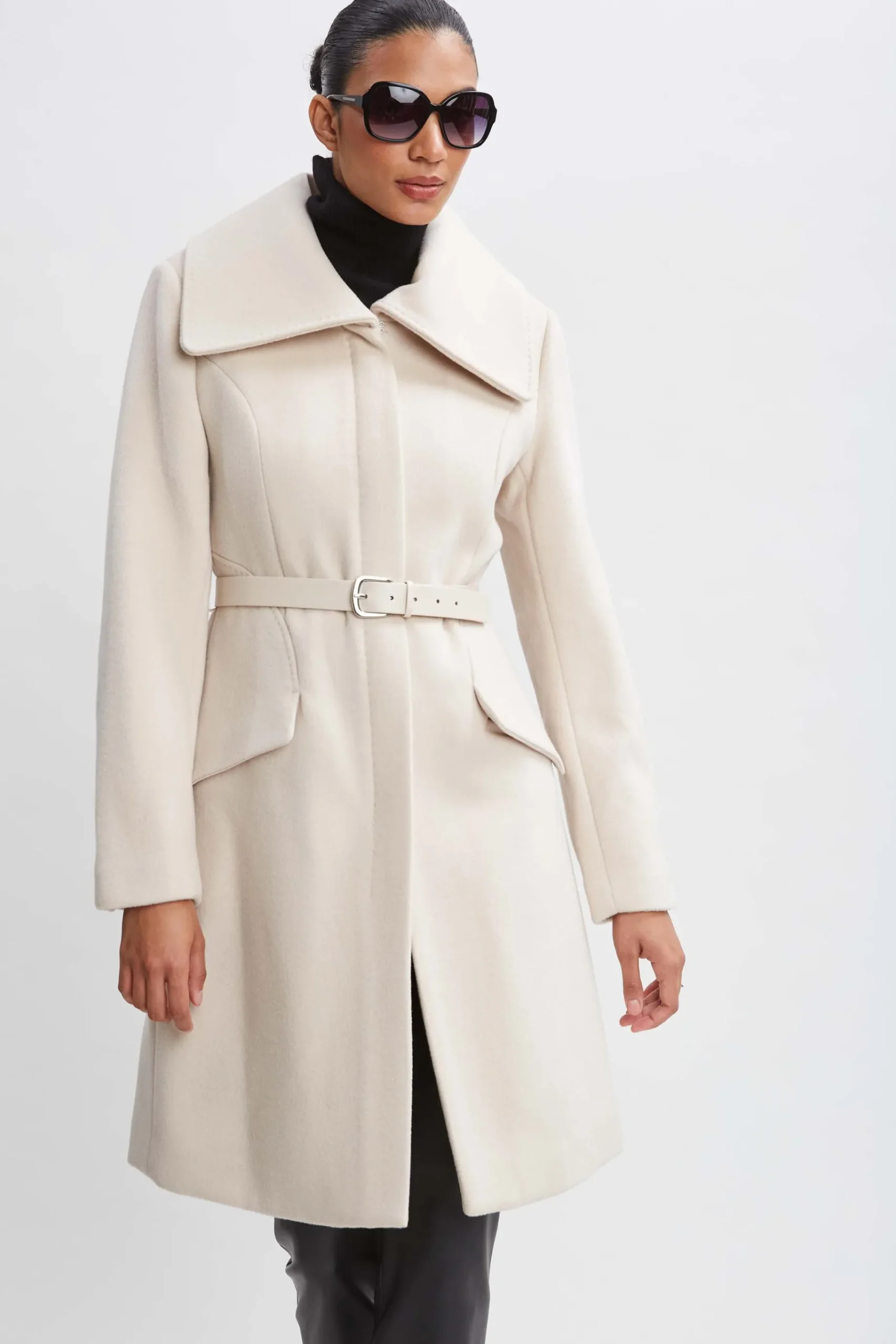 Elie Tahari Wool Belted Panel Coat- Coats