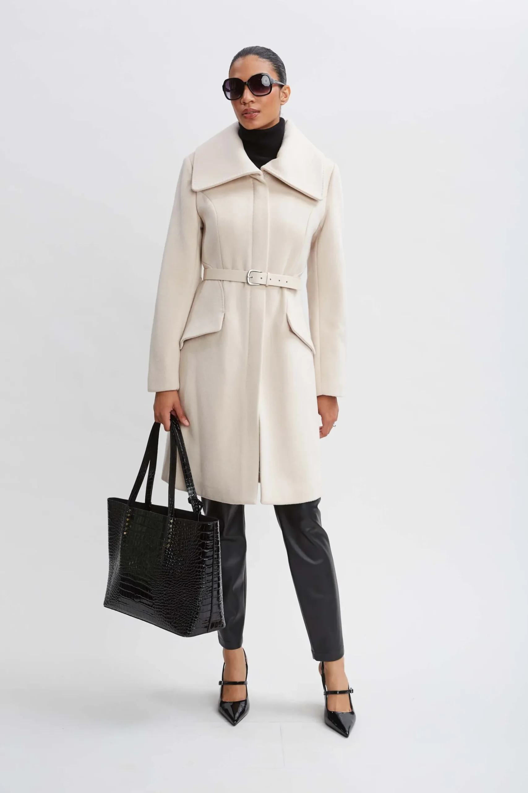 Elie Tahari Wool Belted Panel Coat- Coats