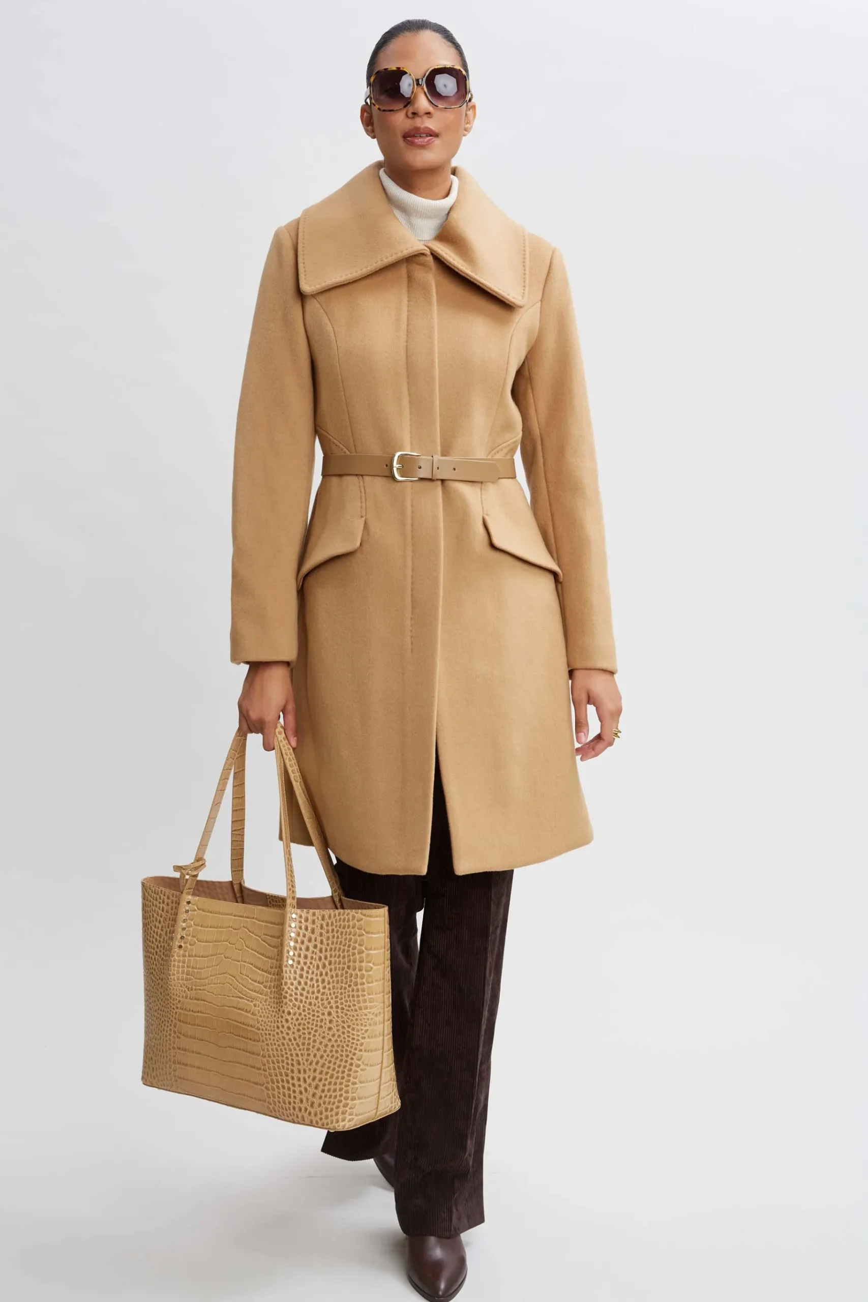 Elie Tahari Wool Belted Panel Coat- Coats