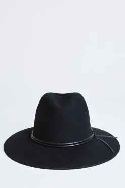 Elie Tahari Wool Wide Brim Leather Trim Fedora Hat- Fragrance|Gloves